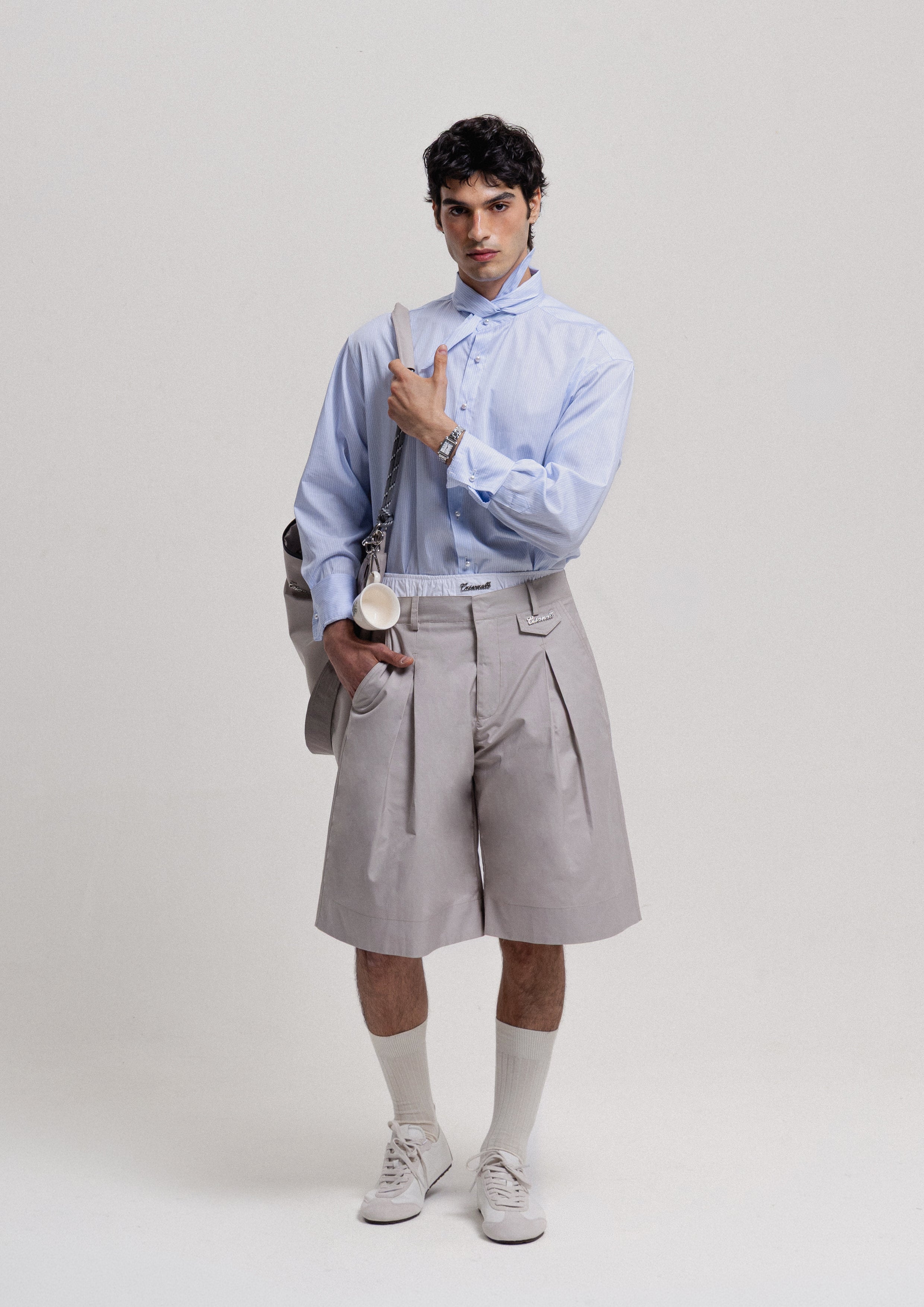 Striped Poplin Tie Shirt